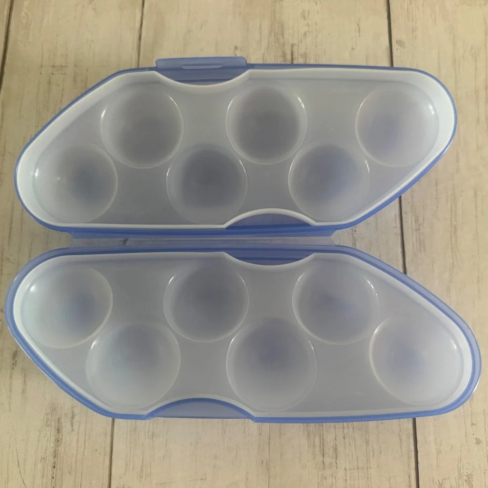 Tupperware Blue 6 Egg Storer Container Hinged Lid Portable Travel Camping 3026A1